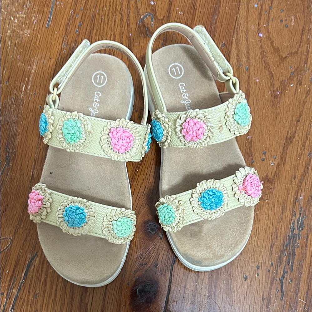 Cat & Jack Beige Sandals with Pink and Blue Accents